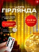 Светодиодная гирлянда-штора, 2×2 м, новогодняя интерьерная, 200LED, USB + пульт ДУ, теплый белый свет (9889684589) - изображение 2