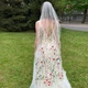 Фата весільна довга вишита квіти 130 см біла - изображение 2