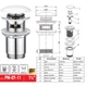 Донный клапан для раковины Koer PW-07-11 1 1/4'' с переливом автоматический СLICK-СLACK (Белая керамическая накладка) (KR5784) - изображение 8