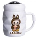 Чашка фарфоровая с крышкой Labubu 400 (мл) подарочная кружка прикольная чашка для детей на подарок Белый с темно-коричневым FM-54C - изображение 2
