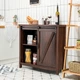 Комод Costway в стиле farmhouse с раздвижной дверцей barn door и открытыми полками, 80×40×82 см, тёмно-коричневый - изображение 3