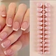 Гелевые типсы для наращивания французским маникюром Mafanails с глянцевые квадрат S 120 шт розово-персиковые с белым френчем (408) - изображение 1
