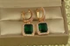 Серьги подвески Xuping Jewelry авангард с зеленым камнем 3 см золотистые - изображение 2