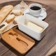 Масленка керамическая с бамбуковой крышкой и нержавеющим ножом в комплекте емкость для сливочного масла Kayfovo SK - 11 - изображение 8