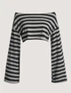 Женская короткая кофта в полоску в черно-сером цвете с открытыми плечами Y2K S - изображение 1