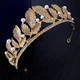 Корона на голову зі стразами та перлами в грецькому стилі "Crown Greek Style", прикраса на голову з камінням, золото - зображення 2