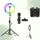 Набор для блогера 5 в 1 с камерой RGB Кольцевая лампа 45 см MJ-18 с пультом Штатив 2 м Микрофон Селфи палка монопод - изображение 1