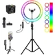 Набор блогера 5в1 Светодиодная кольцевая лампа цветная RGB 3D 36см Штатив Экш камера Блютус трипод Петличный микрофон - изображение 1