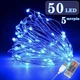 Гірлянда роса мідний провід 50 LED 5 метрів від USB та на батарейках LED Star Copper Blue - изображение 1
