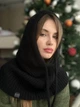 Капор жіночий вʼязаний з ніжної натуральної пряжі Zefur One size чорний - изображение 1
