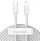 Кабель Baseus lightning USB-C (type-c) 20W швидка зарядка iPhone 1,5м Білий - зображення 2