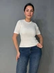 Реглан жіночий KARON 10624 ажурна вʼязка з коротким рукавом one size молочний - зображення 4