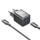 Зарядний пристрій Vention USB-C + USB-A GaN 30W PD 3.0 QC 3.0 PPS + кабель USB-C 1 м Чорний (TZ-FEQB0-EU-01) - зображення 1