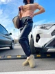 Кожаные утепленные женские штаны джоггеры на флисе из экокожи на зиму 42-44, Черный - изображение 4
