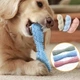 Жувальна іграшка-щітка для зубів для собак Dental Chew Stick Зелений/Синій/Рожевий, 14.2 см, рельєфні щетинки для чищення зубів і масажу ясен, порожнина для ласощів, для малих і середніх порід, Артикул ТМ19 - зображення 3
