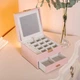 Шкатулка для украшений органайзер с зеркалом 16×16×12 см сундук для хранения бижутериии 2 яруса чемодан Розовый - изображение 2
