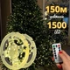 Светодиодная гирлянда Роса 1500 LED 150 метров зеленый провод + пульт, 8 режимов теплый белый катушка от сети для елки (K150P) - изображение 1