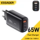 Зарядний пристрій ESSAGER GaN 65W PPS PD3.0+QC4.0 3-порти (USB + 2 Type-C) для ноутбука планшета смартфона (JT-TP65C2U1) - зображення 13