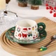 Рождественская чашка Lesko "Merry Christmass" Санта-Клаус JJX005 Green с блюдцем с ложечкой новогодняя в подарочной упаковке - изображение 2