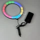 Кольцевая лампа RGB LED 26 см для селфи со штативом 2м и держателем для телефона, лампа для фото и видеосъемок, макияжа блоггеров, светодиодная с регулировкой яркости 10-100%, холодный/теплый/RGB свет Черная MJ26T - изображение 8