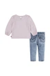 Комплект 2в1 Levi's для девочки: лонгслив и джинсы Розово-синий (502 set pvu lotus (80 (12m)) - изображение 2