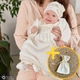 Одежда для крещения девочки с льняным кружевом Мамине Сонечко 56 размер Бантик велюр айвори + мешочек для прядей в подарок (арт.11206) - изображение 1