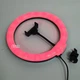 Кольцевая лампа для селфи RGB LED 26 см с держателем для телефона и креплением под штатив, светодиодная лампа по регулировке яркости для фото и видеосъемки, блоггеров, холодный/теплый/RGB свет, MJ26 - изображение 7