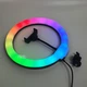 Кольцевая лампа для селфи RGB LED 26 см с держателем для телефона и креплением под штатив, светодиодная лампа по регулировке яркости для фото и видеосъемки, блоггеров, холодный/теплый/RGB свет, MJ26 - изображение 12