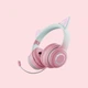 Беспроводные детские наушники PowerMe Kitty с ушками и RGB-подсветкой съемный микрофон Pink - изображение 4