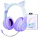 Бездротові дитячі навушники PowerMe Kitty з вушками і RGB-підсвічуванням знімний мікрофон Violet - зображення 2