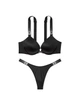 Комплект белья со стразами Victoria's Secret бюст Push-up и трусики тонг 1160122079 (Черный 36B/M) - изображение 2
