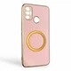 Чехол для Tecno Spark 7 (KF6n) глянцевый с защитой камеры с золотой окантовкой и кольцом MagSafe пудровый - изображение 1