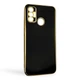 Чехол для Tecno Spark 7 Go (KF6m) глянцевый с защитой камеры с золотой окантовкой черный - изображение 1