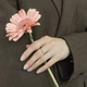 Срібна каблучка незамкнена з ланцюжком та маленьким білим фіанітом - зображення 2