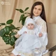 Костюм для крещения девочки с бежевой вышивкой Мамине Сонечко 56 размер Мамин цветочек велюр белый + мешочек для локона у подарок (арт. 11224) - изображение 6