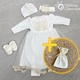 Костюм для крещения девочки с бежевой вышивкой Мамине Сонечко, размер 56, Мамин цветочек, велюр айвори + мешочек для первой прядки у подарок (арт. 112231-2) - изображение 1