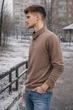 Чоловіче поло бежевий з довгим рукавом бавовна95% 2XL - зображення 2