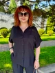 Летний легкий женский костюм с рубашкой и брюками больших размеров из крепа на лето Черный, 64/66 - изображение 2