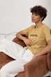 Однотонная футболка с вышитой надписью цвет горчичный размер ONE SIZE FL_002929 - изображение 5