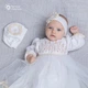 Костюм для крещения девочки с бежевой вишивкой Мамине Сонечко, размер 56 «Колоски» велюр айвори + мешочек для локона в подарок (арт. 111912-1) - изображение 3