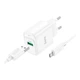 Мережевий зарядний пристрій Hoco C140A, 1USB, QC 18W, кабель USB to MicroUSB, Білий - зображення 2
