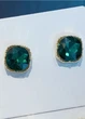 Серьги гвоздики женские с квадратным зеленым камнем Fashion Jewelry Золотистые 18915 - изображение 2