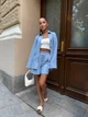 Женский летний льняной костюм рубашка оверсайз и свободные шорты на резинке голубой 42/44 - изображение 10