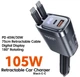 Автомобильное зарядное устройство от прикуривателя 12-24V 4в1 Toocki CC42 105W для телефона планшета в авто USB Выдвижной кабель 2 Type-C PD PPS 75см индикатор напряжения Зарядка автомобильная распределение мощности Black - изображение 3