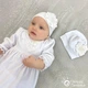 Одежда для крещения девочки с льняным кружевом Мамине Сонечко 56 размер Ляля-краля велюр белая (арт.11205) - изображение 3