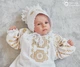 Набір одягу для хрещення дівчинки з золото-білою вишивкою Мамине Сонечко 74 розмір Княжна льон білий + мішечок для локону у подарунок (арт.11105-3) - зображення 3