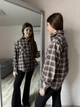 Рубашка для девочки подростковая детская в клетку сорочка оверсайз из фланели хлопковая байковая с длинным рукавом IRmAS 1331 рост размер 140 коричневая шоколадная - изображение 8