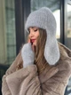 Тепла вушанка та мітенки з натуральної ангори Zefur One size сірі - изображение 4