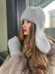 Тепла вушанка та мітенки з натуральної ангори Zefur One size сірі - изображение 9
