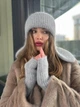 Тепла вушанка та мітенки з натуральної ангори Zefur One size сірі - изображение 11